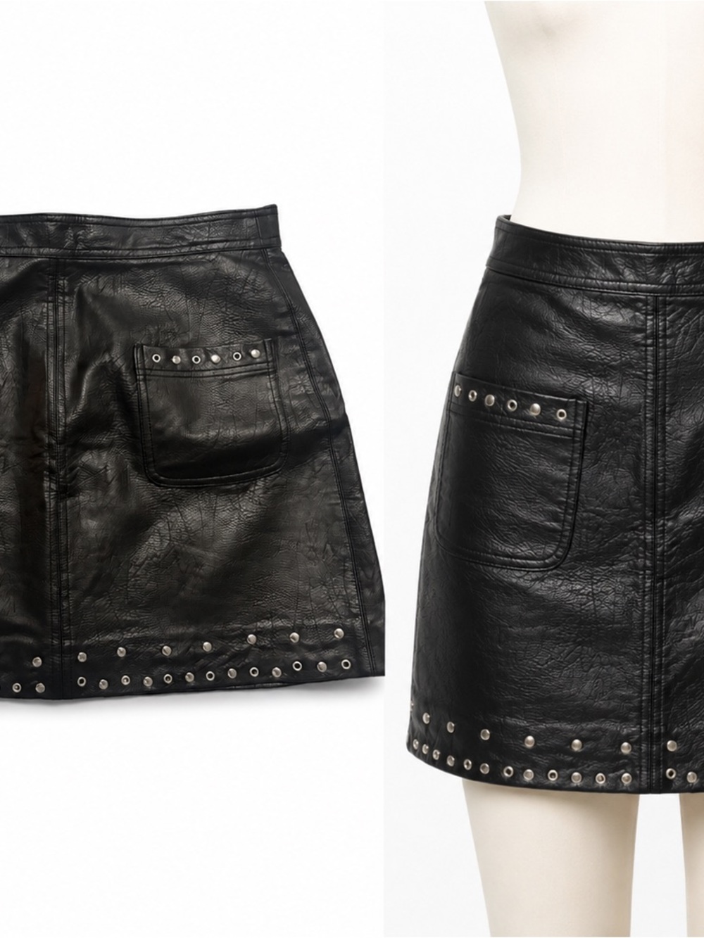 Black Faux Leather Studded Mini Skirt